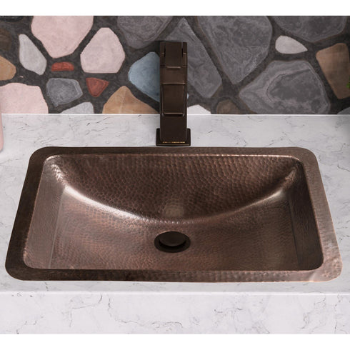 Pure Copper Hand Hammered 21 inch Venetian Dual Mount Drop In Undermount Bathroom Sink